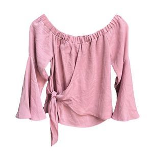 ASOS Off Shoulder Drape Faux Wrap Bell Sleeve Top Dusty Pink Size 0
